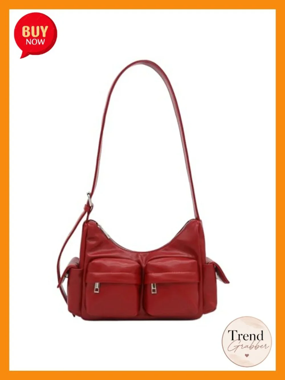 Faux Leather Multi Pocket Hobo Shoulder Bag